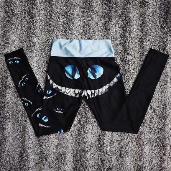 Lotus Leggings Cheshire Cat Smile 3D DESIGN SM Black and Blue Leggings - Picture 1 of 16